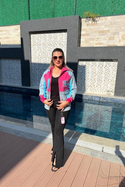 YAZI DETAYLI KOT CEKET Pembe