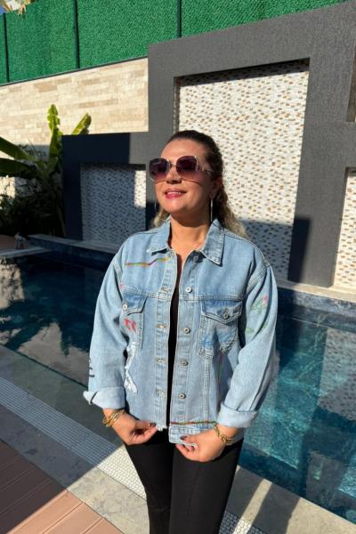 NEVER YAZILI TASARIM KOT CEKET Mavi