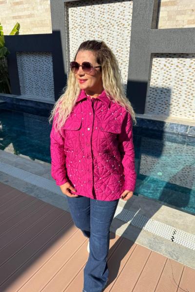 KAPİTONE TAŞ DETAYLI CEKET Fuşya