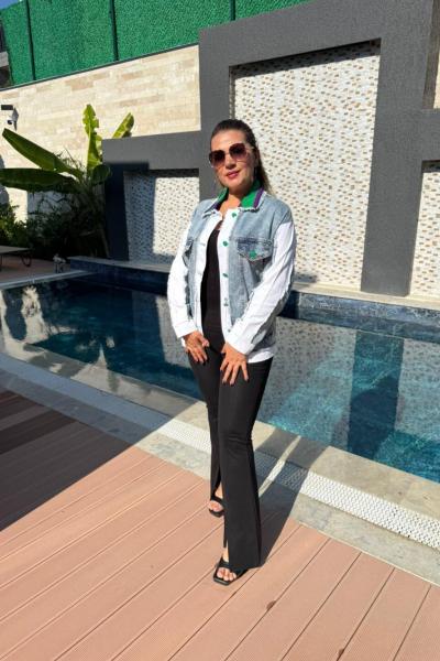 SIRT SMILEY YAZILI TASARIM KOT CEKET Mavi