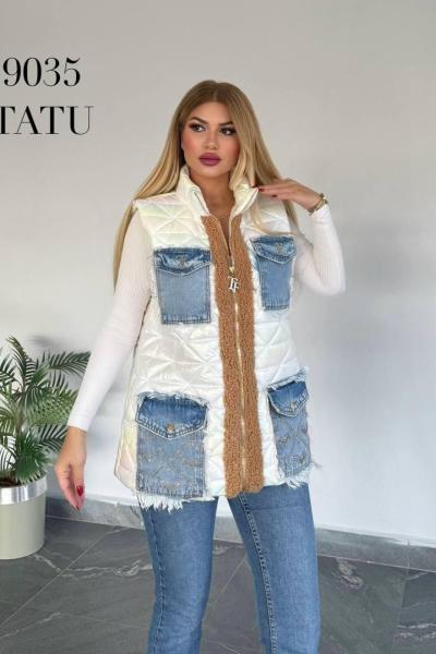 İTHAL JEAN DETAY YELEK Beyaz