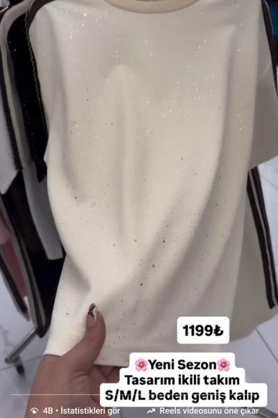 YAN VE OMUZ ŞERİTLİ İKİLİ TAKIM Bej