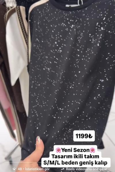 YAN VE OMUZ ŞERİTLİ İKİLİ TAKIM Siyah