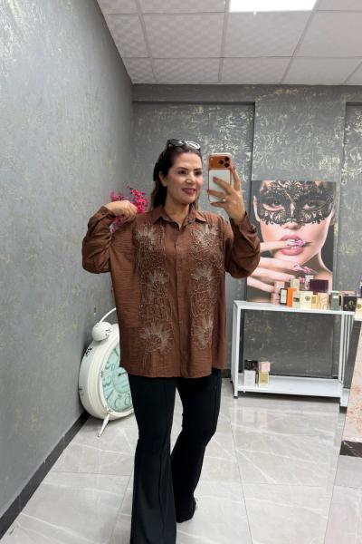 İŞLEME DETAY GÖMLEK Acı Kahve