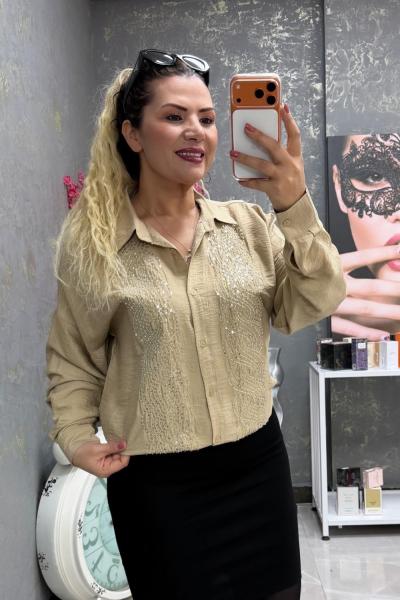 PAYET İŞLEMELİ GÖMLEK Bej