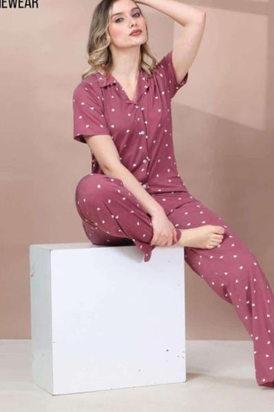 BEYAZ KALPLİ PİJAMA TAKIMI Bordo