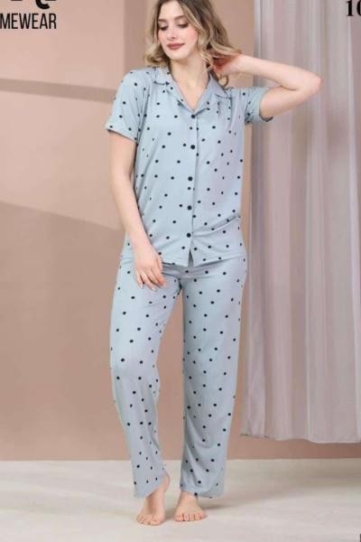 PUANTİYELİ PİJAMA TAKIMI Gri