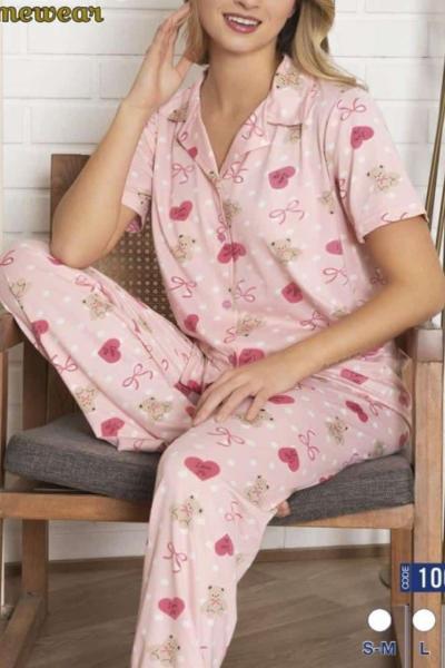 PEMBE KALP FİYONKLU PİJAMA TAKIMI Pembe