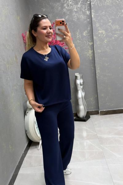 YUVARLAK YAKA MODAL KUMAŞ İKİLİ TAKIM Lacivert