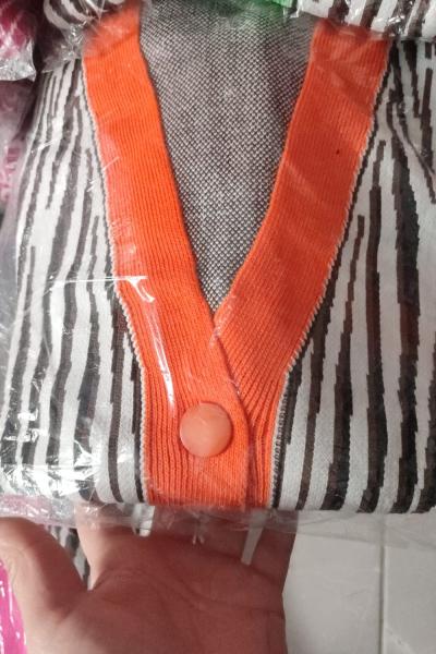 Bayan Turuncu Siyah Çizgili Triko Ceket Mercan