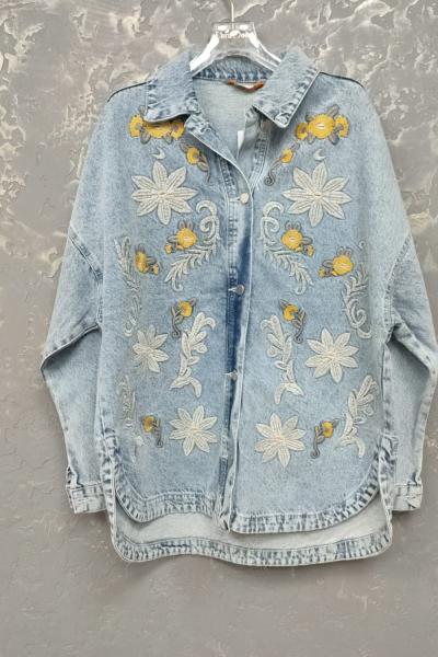 ÇİÇEK DETAYLI TASARIM KOT CEKET  Mavi