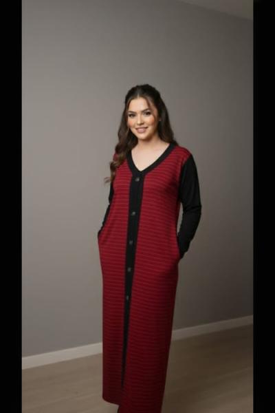 ÇİZGİLİ ELBİSE Kırmızı