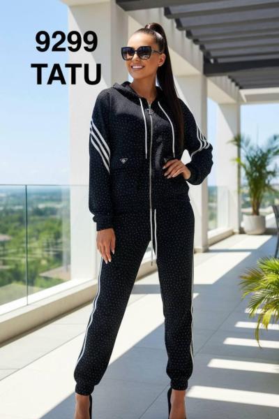 İTHAL TASARIM YAN ŞERİTLİ İKİLİ TAKIM Siyah