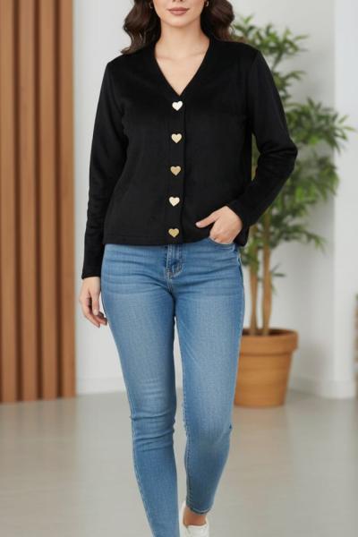 KALPLİ DÜĞMELİ PELUŞ HIRKA Siyah