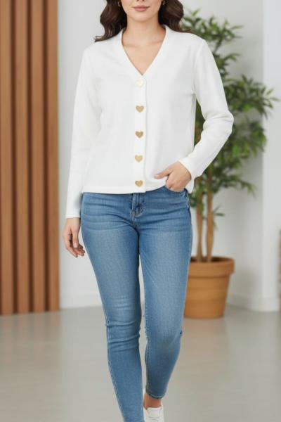 KALPLİ DÜĞMELİ PELUŞ HIRKA Beyaz