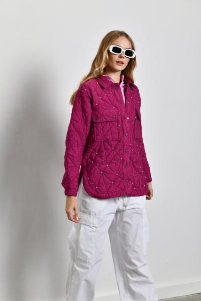 KAPİTONE TAŞ DETAYLI CEKET Fuşya