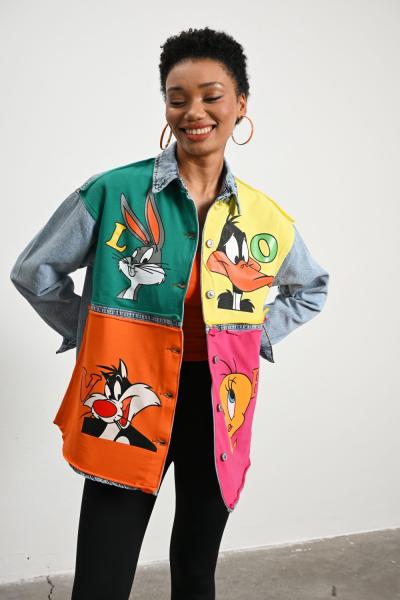 KARAKTER BASKILI JEAN CEKET Mavi