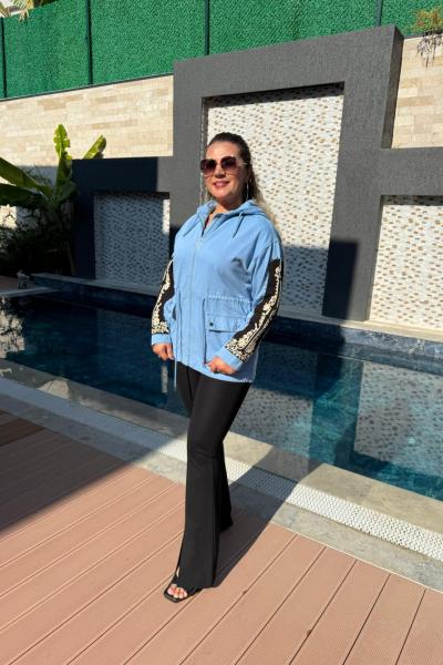 KOL İŞLEME DETAYLI KOT CEKET Mavi