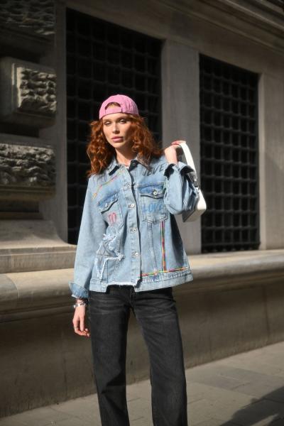 NEVER YAZILI TASARIM KOT CEKET Mavi