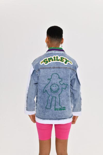SIRT SMILEY YAZILI TASARIM KOT CEKET Mavi